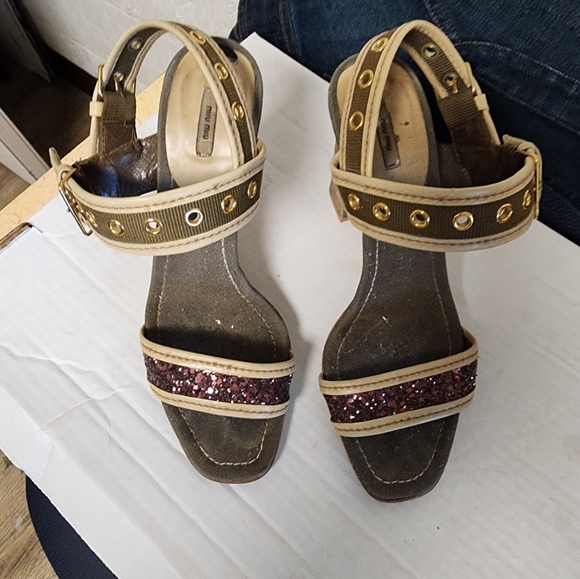 Miu Miu Green Canvas Ankle Strap Sandals Olive size 39 - Picture 15 of 16